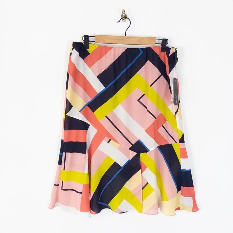 Marc Cain Marc Cain Multicoloured Geometric Skirt Size N4 UK 14 NEW Knee Length Chiffon