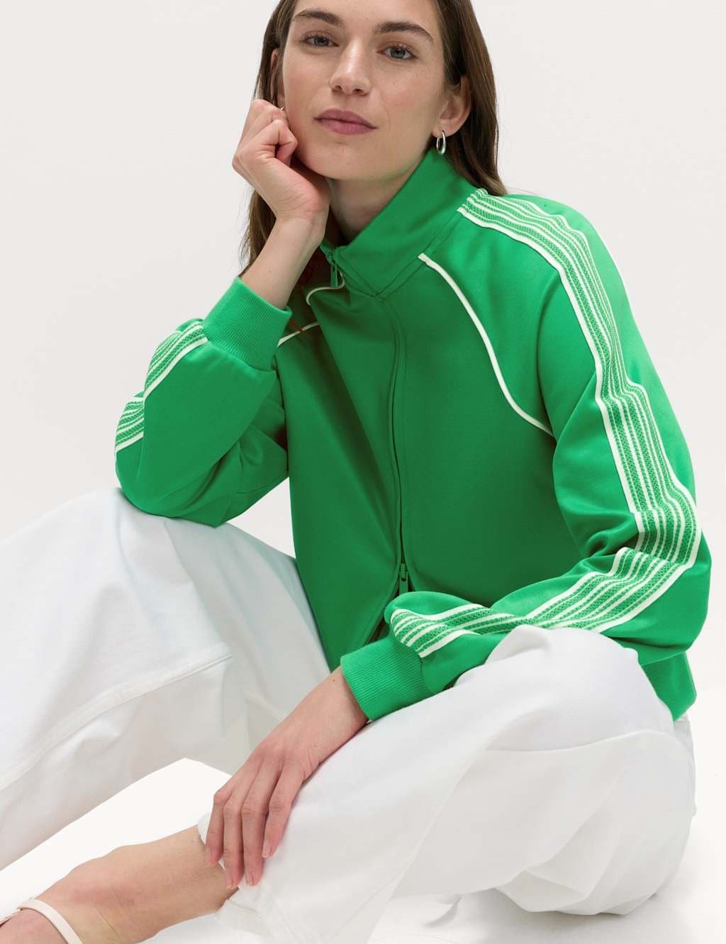 Marks & Spencer M&S Cotton Rich Tricot Zip Up Track Jacket Bright Green