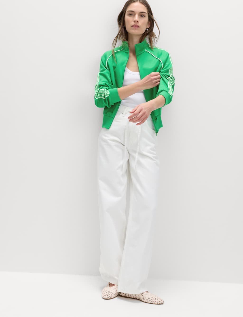 Marks & Spencer M&S Cotton Rich Tricot Zip Up Track Jacket Bright Green - 2