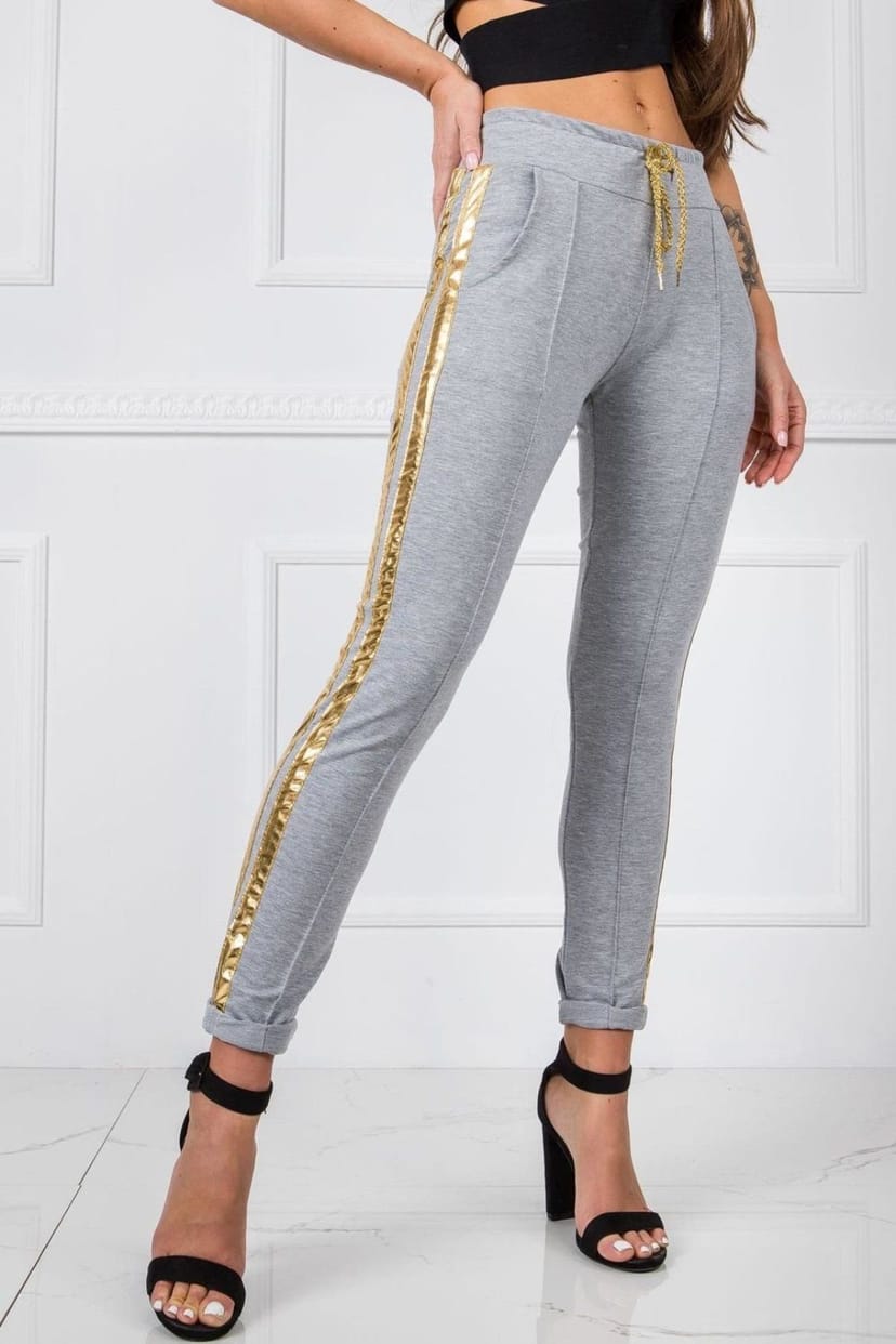 Love Lace Love Lace Women's Contrast Stripe Sweatpants Elastic Waist Trousers in Grey - 1