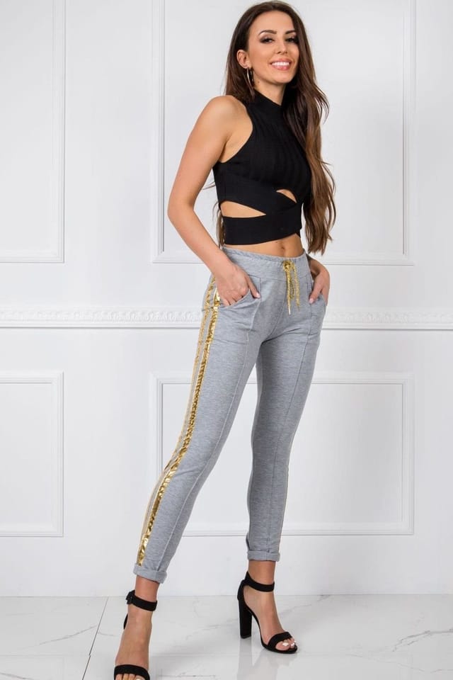 Love Lace Love Lace Women's Contrast Stripe Sweatpants Elastic Waist Trousers in Grey - 2