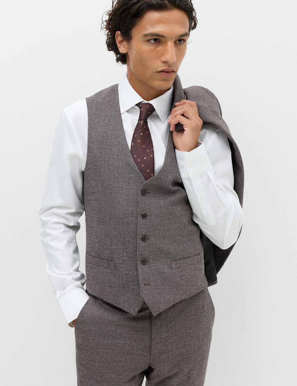 Marks & Spencer M&S Micro Check Suit Waistcoat Bordeaux