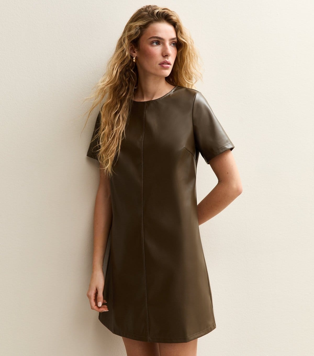 New Look Khaki Faux Leather Mini Dress