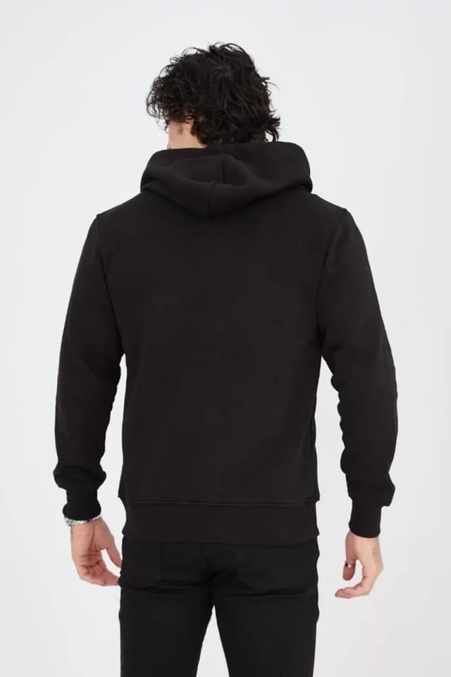 Janes Janes Men's Hooded Zip-Up Sweatshirt with Pocket in Black - 2