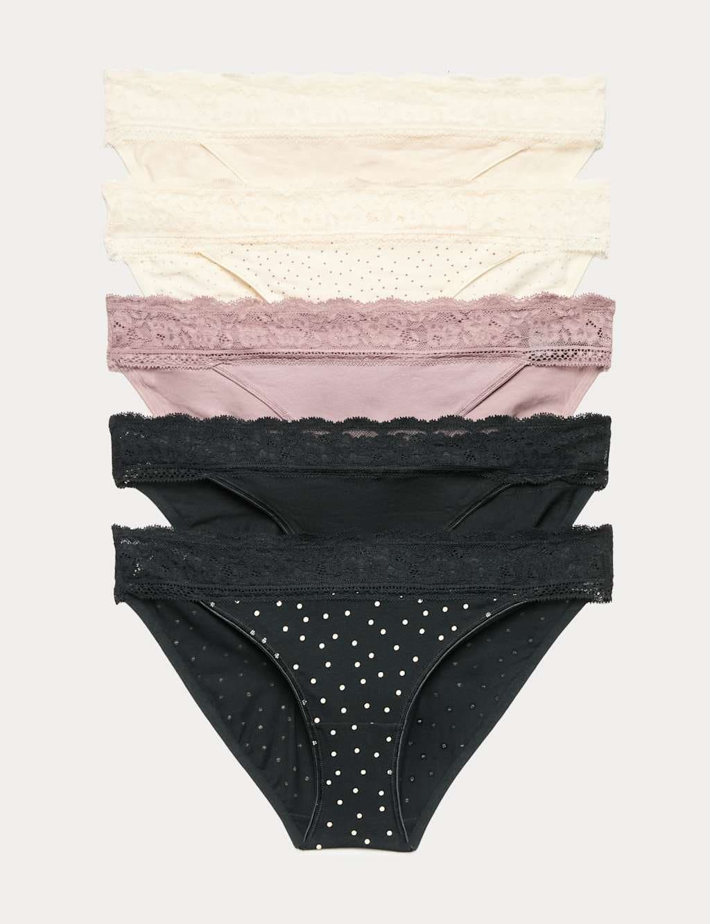 Marks & Spencer M&S 5pk Cotton Blend Printed Bikini Knickers Praline