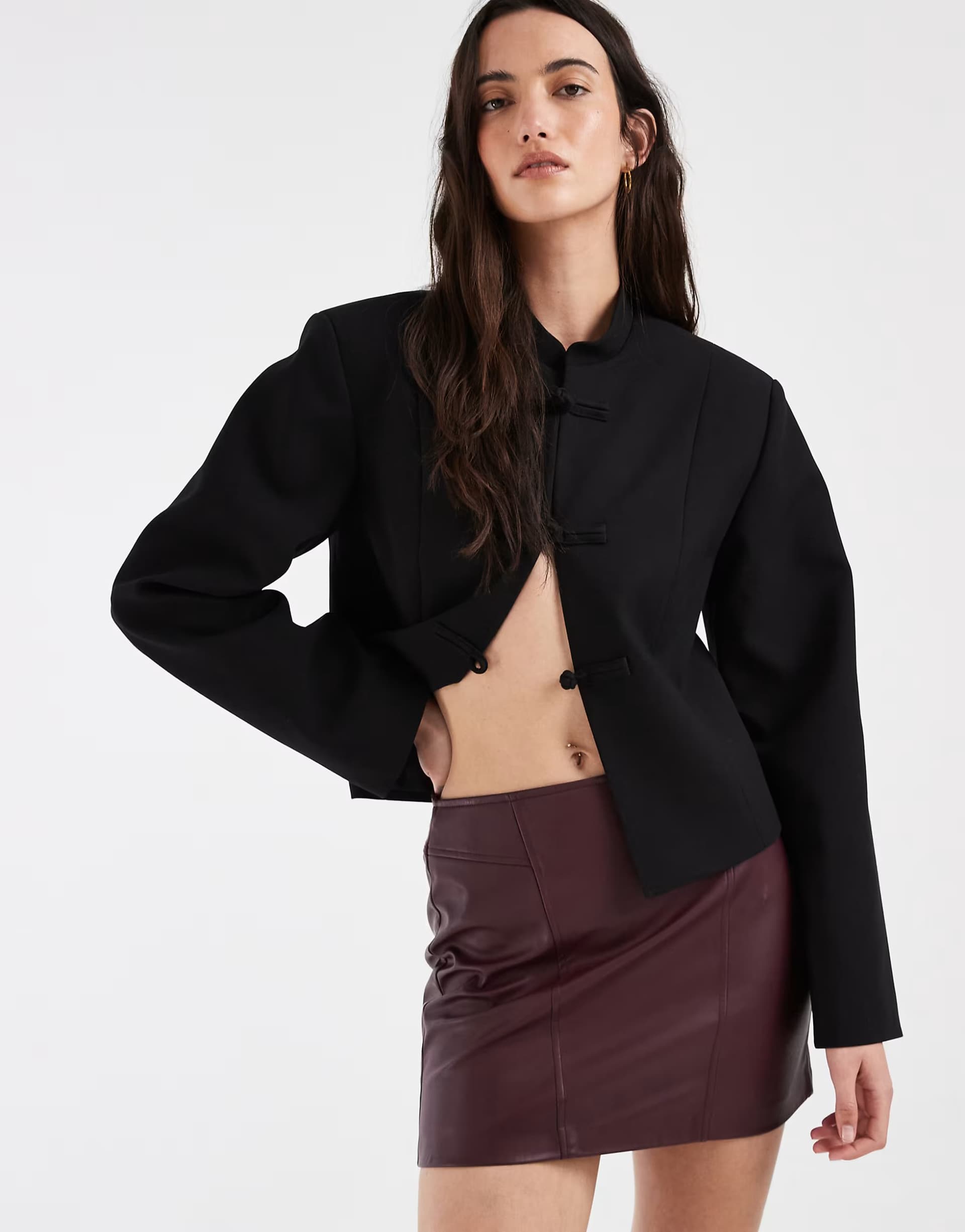 ASOS ONLY faux leather mini skirt in burgundy
