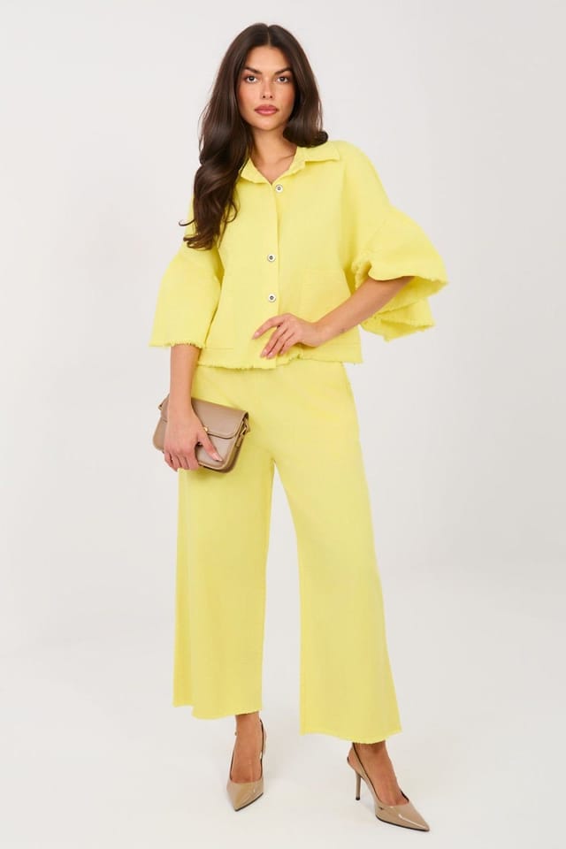 Love Lace Love Lace Women's Casual Short Denim Jacket with Frayed Sleeves in Yellow - 2