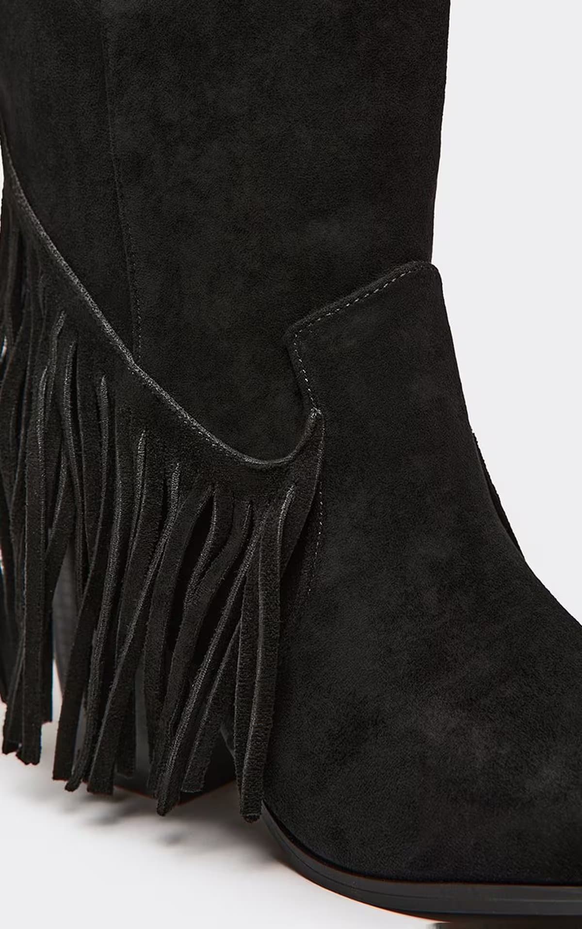 EGO EGO Black Faux Suede Tassel Detail Pointed Toe Ankle Cowboy Boot