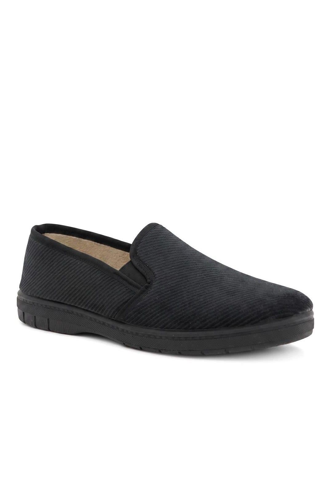 Pavers Pavers Men's Warm Lined Comfy Full Slippers in Black