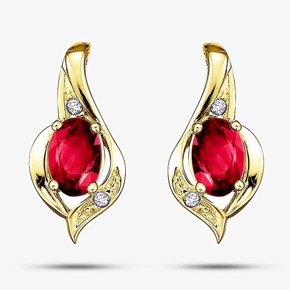 T.H.Baker T.H.Baker Red Ruby & Diamond Stud Earrings in Yellow Gold