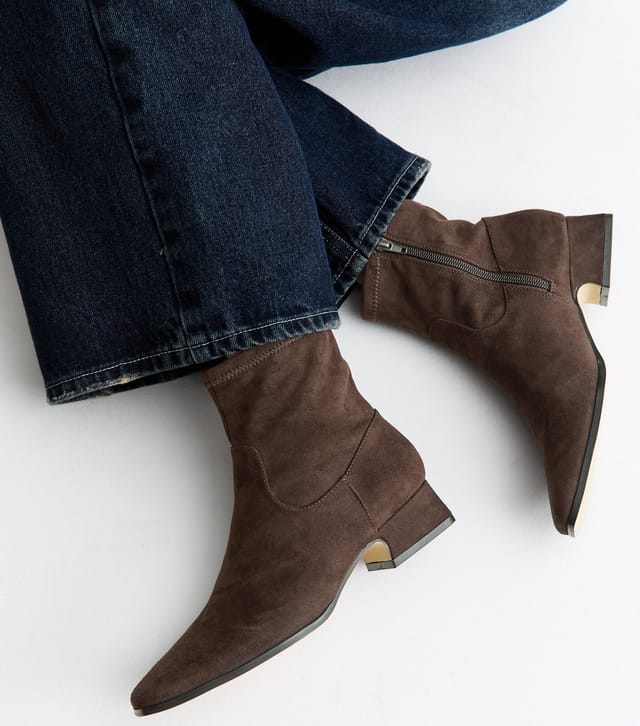 New Look Women's Brown Faux Suede Panelled Ankle Boots Vegan New Look - 2
