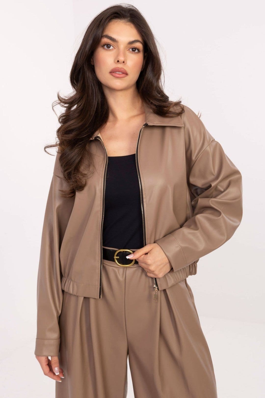 Love Lace Beige Leather Transitional Zip Jacket