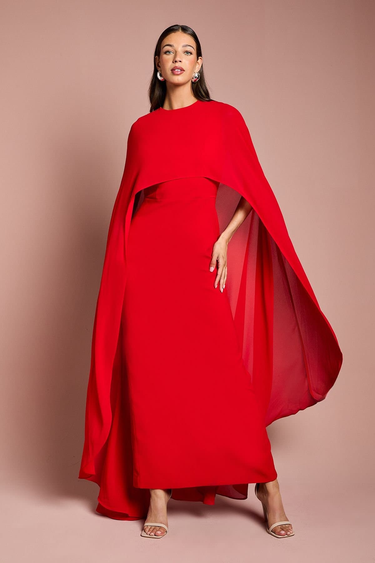 Coast Coast Women's Cape Sleeve Maxi Dress in Red