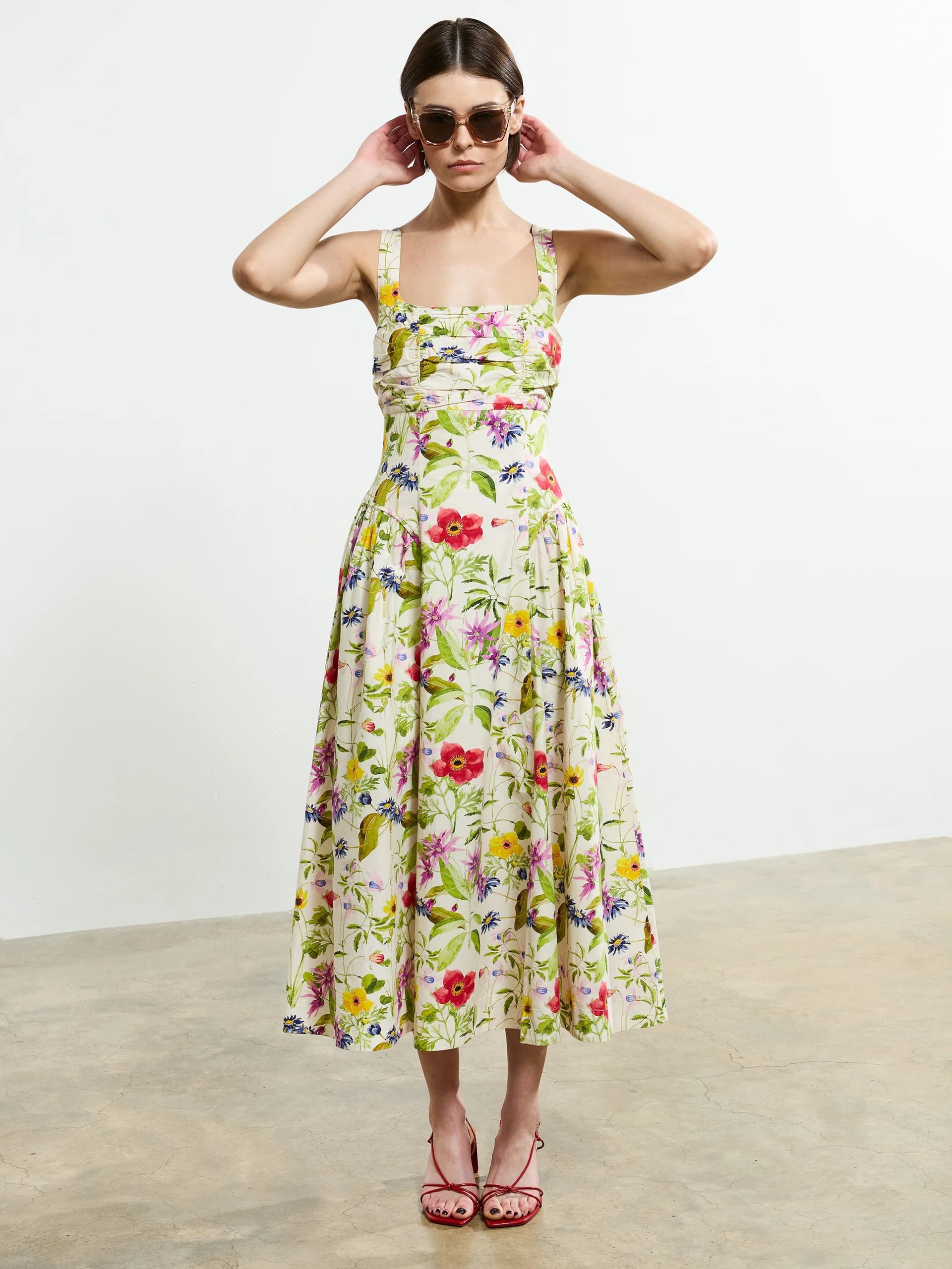 French Connection Monica Barletta Floral Midi Dress Summer White Multi Print