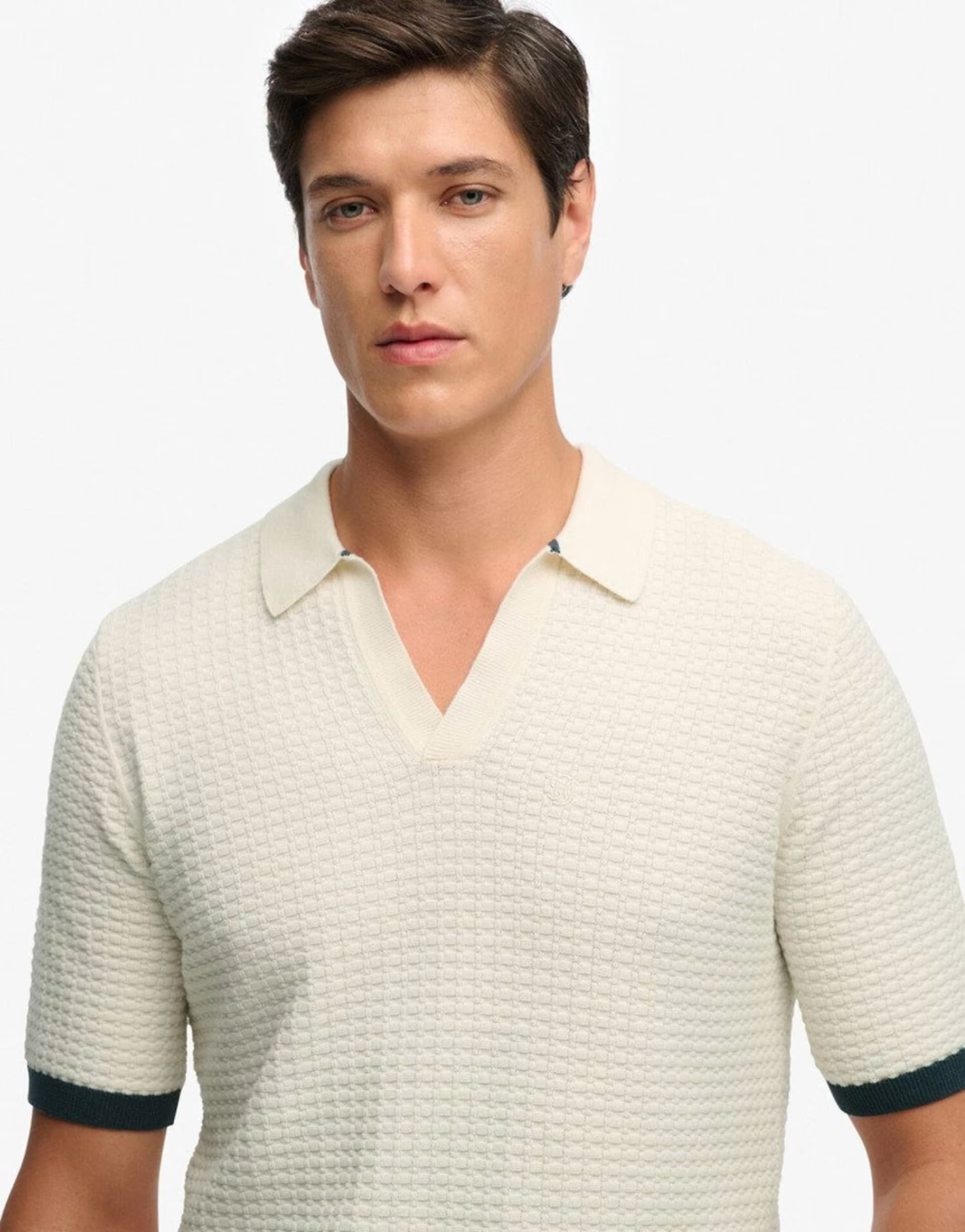 ASOS Superdry Johnny collar knitted polo shirt in classic cream