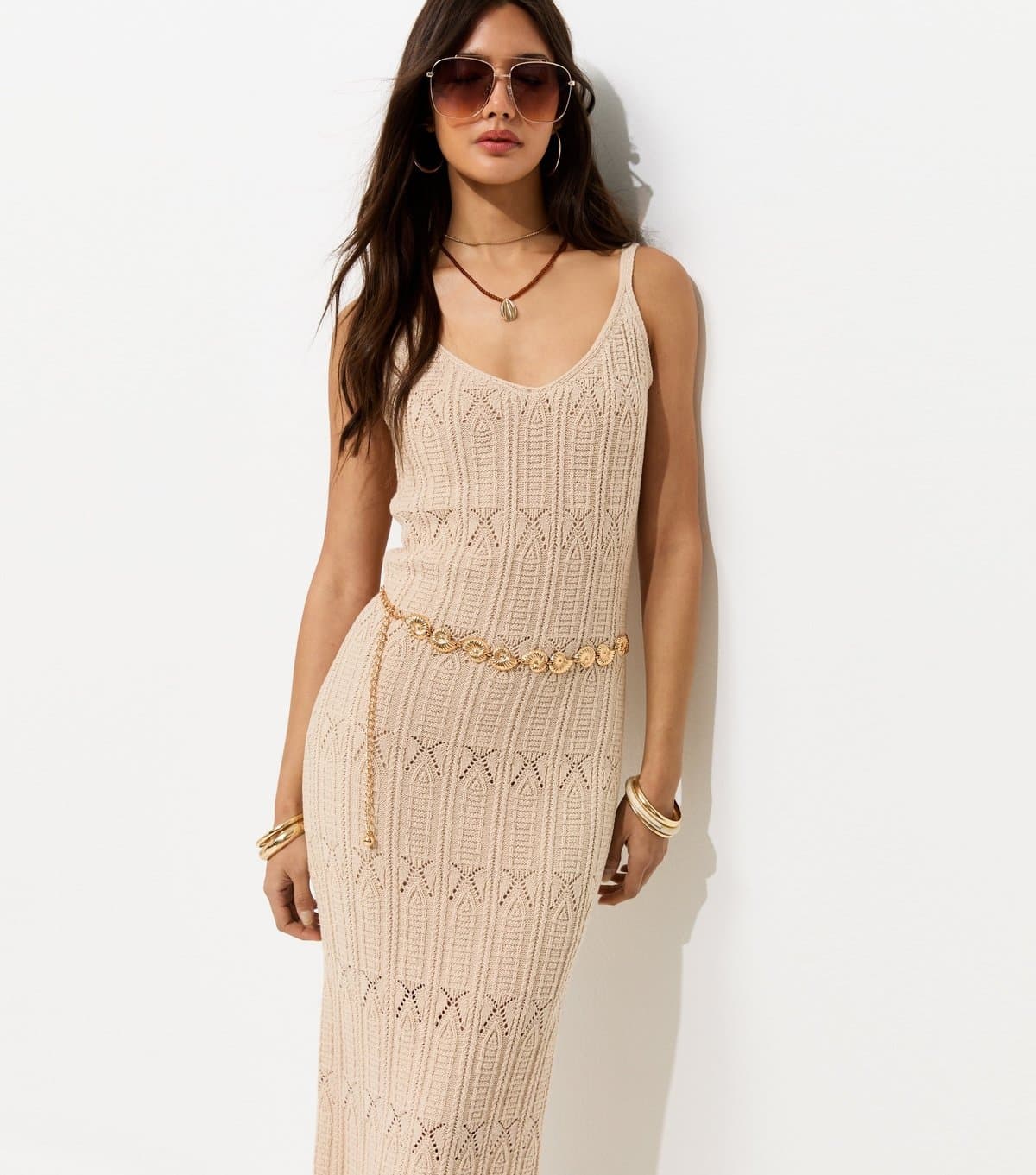 New Look Women's Cream Cotton Rich Stitch Detail Maxi Dress New Look