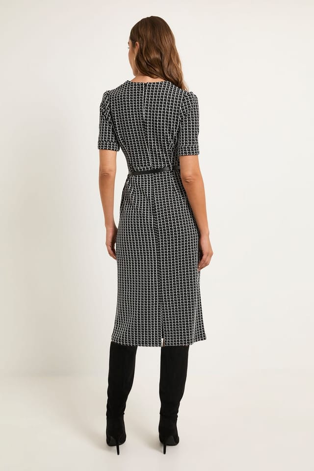 Wallis Wallis Women's Check Ponte Belted Midi Dress in Black - 3