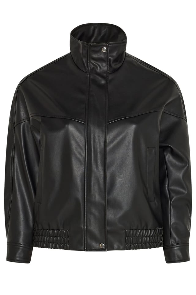 Yours Yours Women's Faux Leather Funnel Neck Jacket in Black - 2