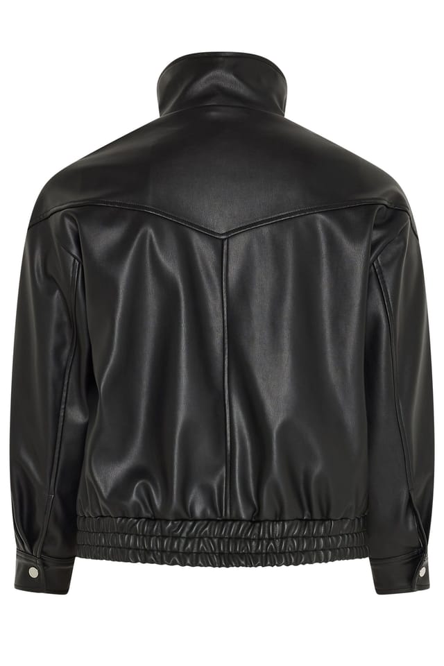 Yours Yours Women's Faux Leather Funnel Neck Jacket in Black - 3