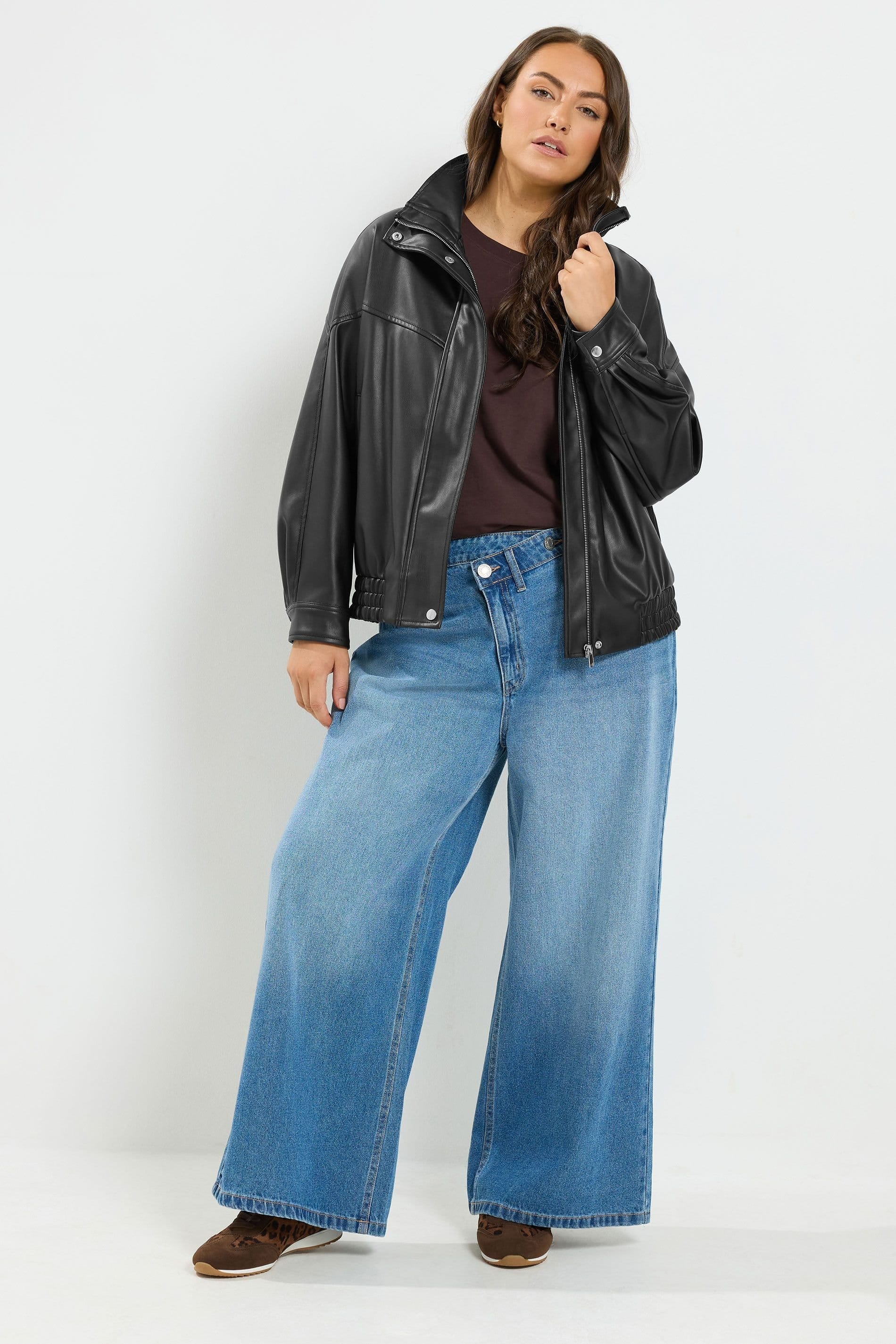 Yours Yours Women's Faux Leather Funnel Neck Jacket in Black - 4