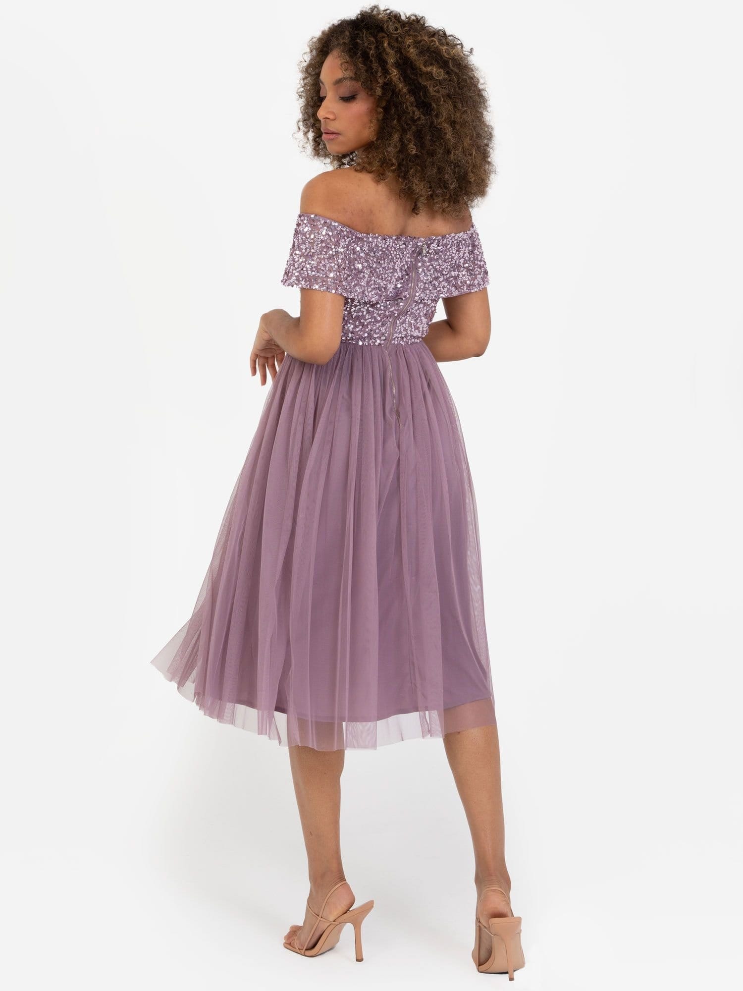 Maya Deluxe Maya Deluxe Women's Bardot Embellished Midi Dress in Lilac - 4