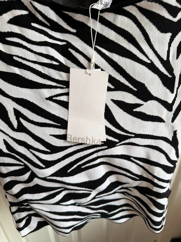 Bershka BNWT Bershka Zebra Print Strappy Cross Back Knit Mini Dress Size L (UK 12)