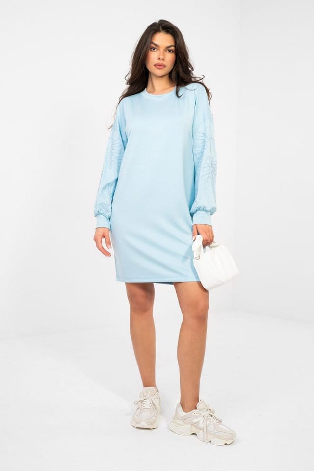 Love Lace Love Lace Women's Soft Viscose Mini Dress with Embroidery in Blue - 2
