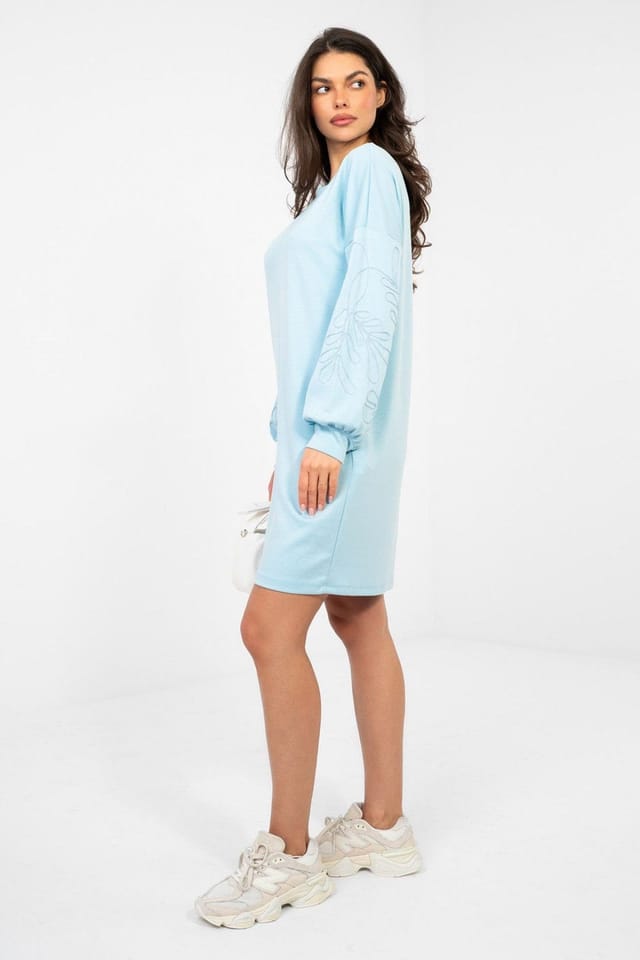 Love Lace Love Lace Women's Soft Viscose Mini Dress with Embroidery in Blue - 3