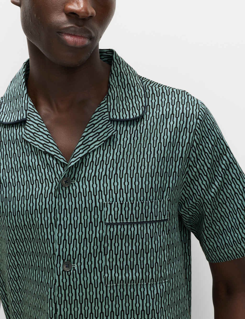 Marks & Spencer M&S Pure Cotton Geometric Print Pyjama Set Teal Mix - 2