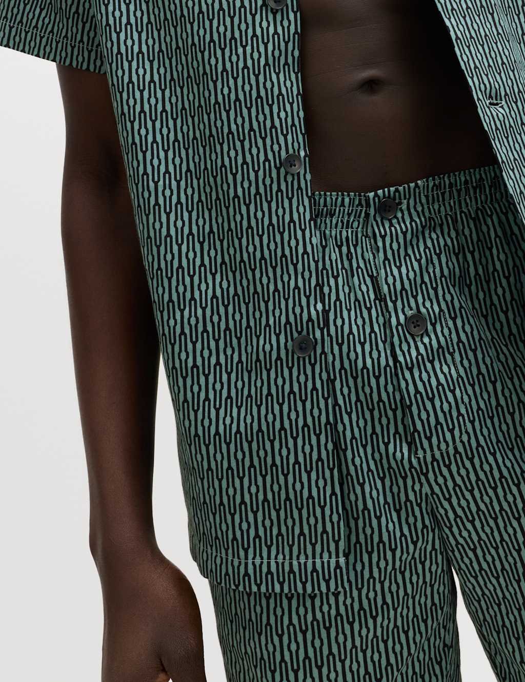 Marks & Spencer M&S Pure Cotton Geometric Print Pyjama Set Teal Mix - 3