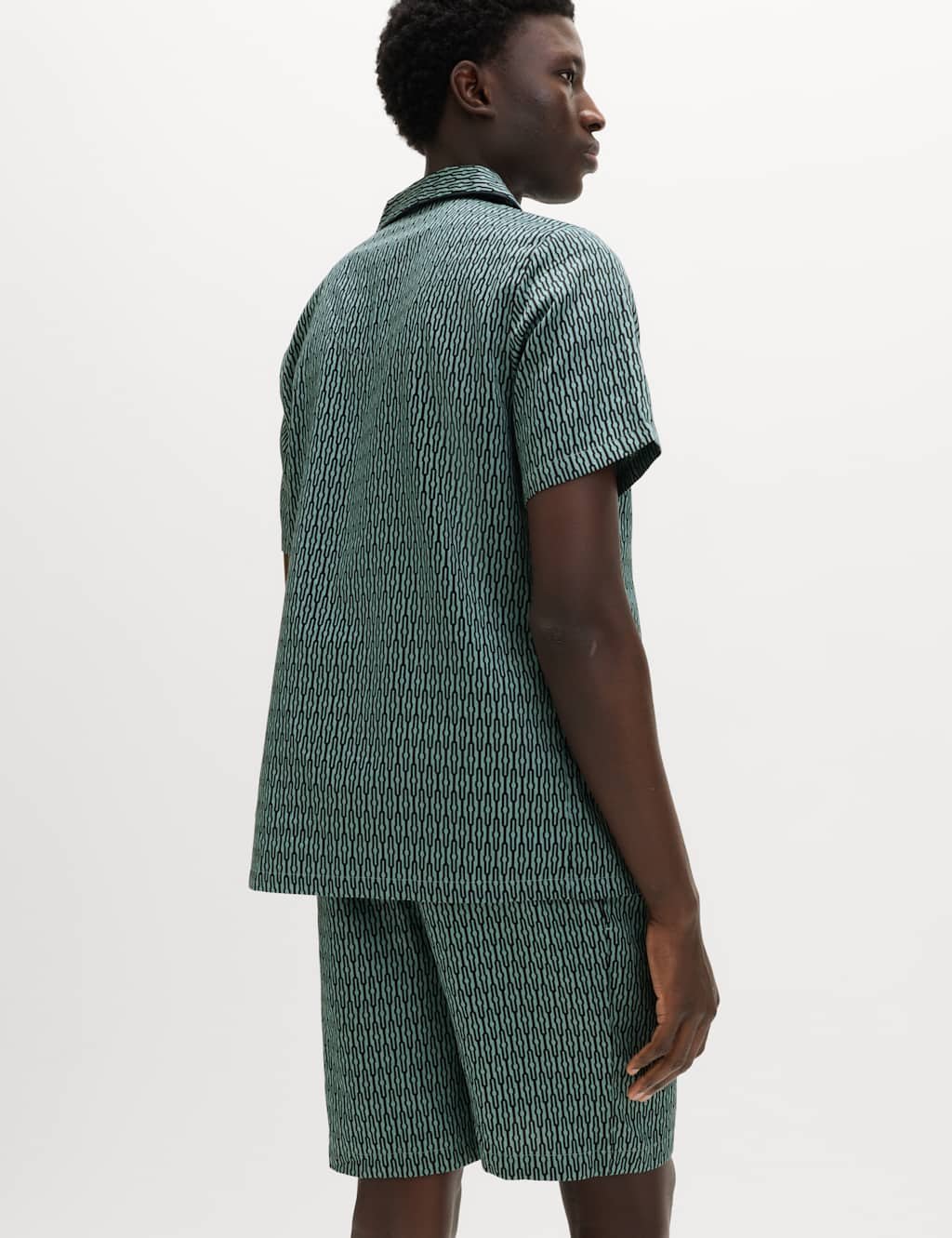 Marks & Spencer M&S Pure Cotton Geometric Print Pyjama Set Teal Mix - 4