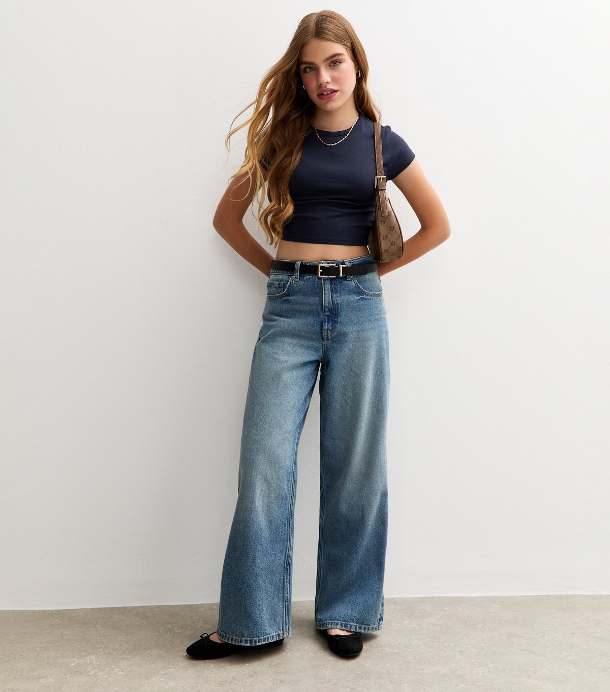 New Look Girls' Navy Ruched Side Cap Sleeve T-Shirt New Look - 3