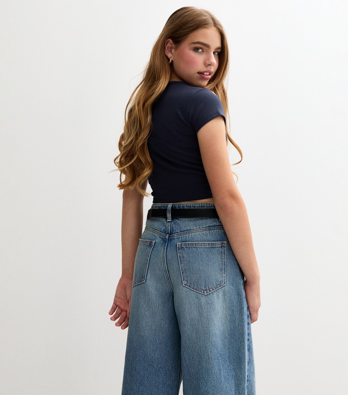 New Look Girls' Navy Ruched Side Cap Sleeve T-Shirt New Look - 4