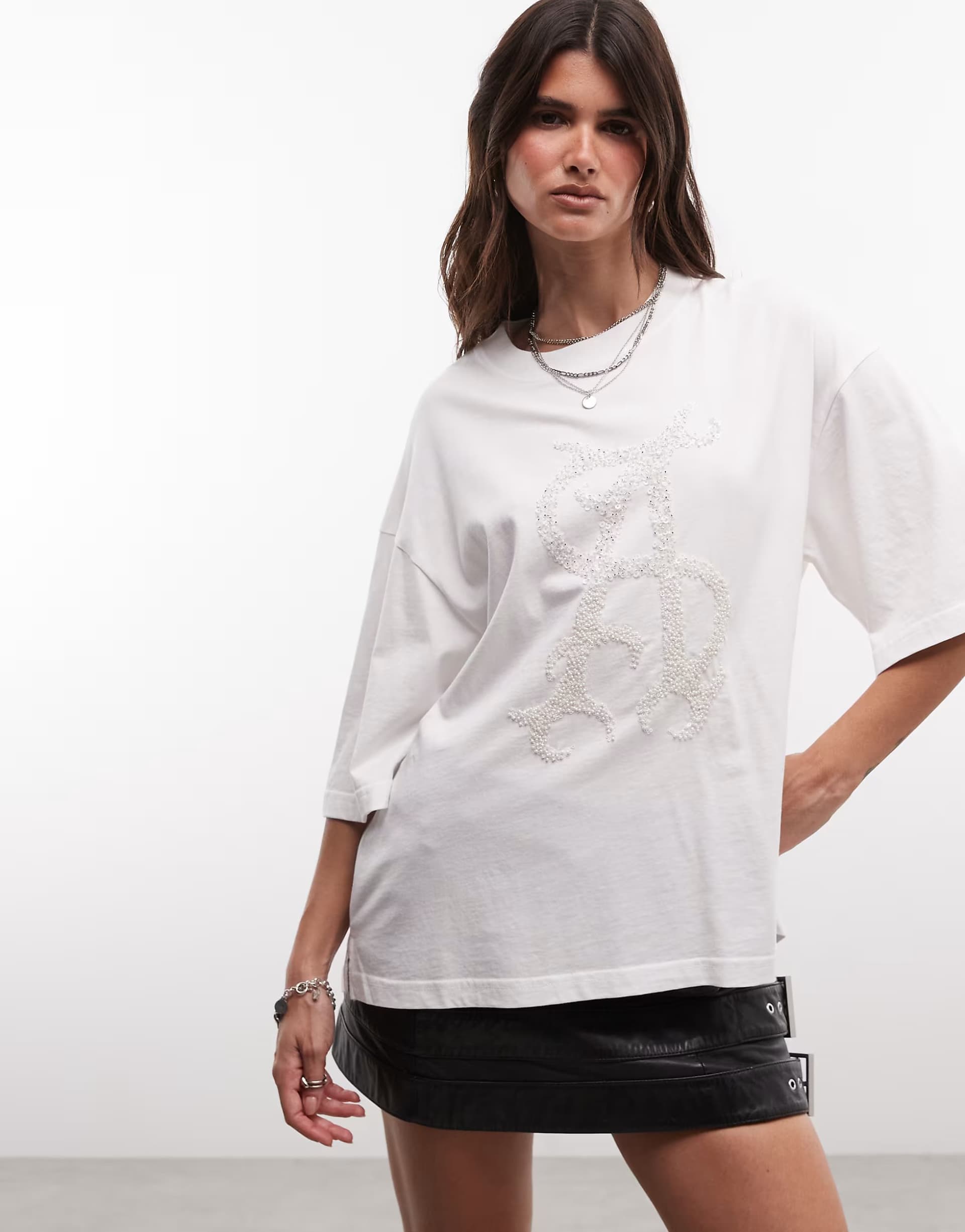 ASOS AllSaints Reflex Amelie short sleeve embellished logo t-shirt in white