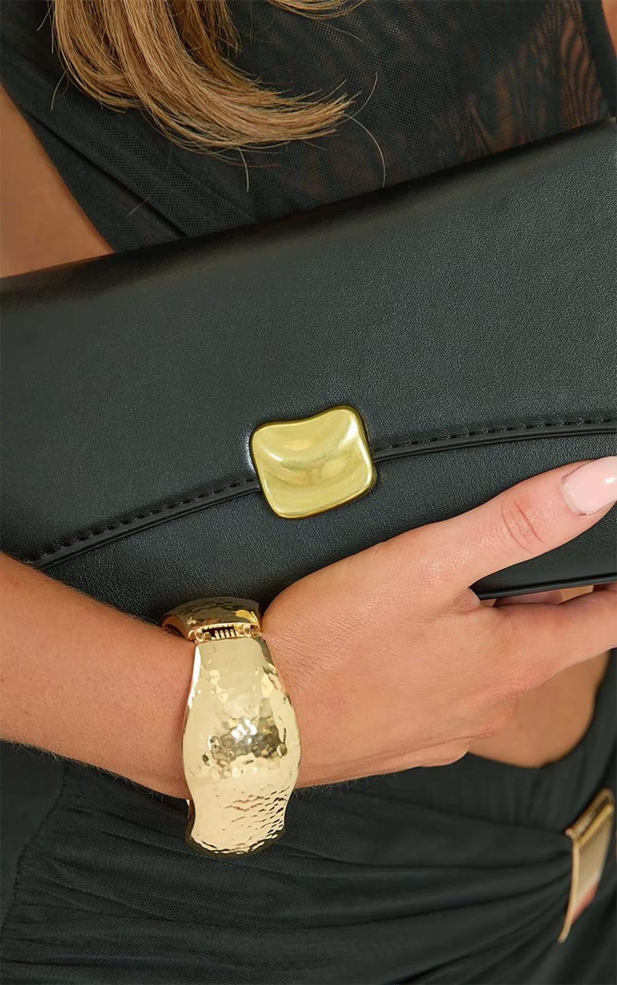 EGO Omar Trim Front Detail Shaped Clutch Bag In Black Faux Leather, Women's Size UK 0