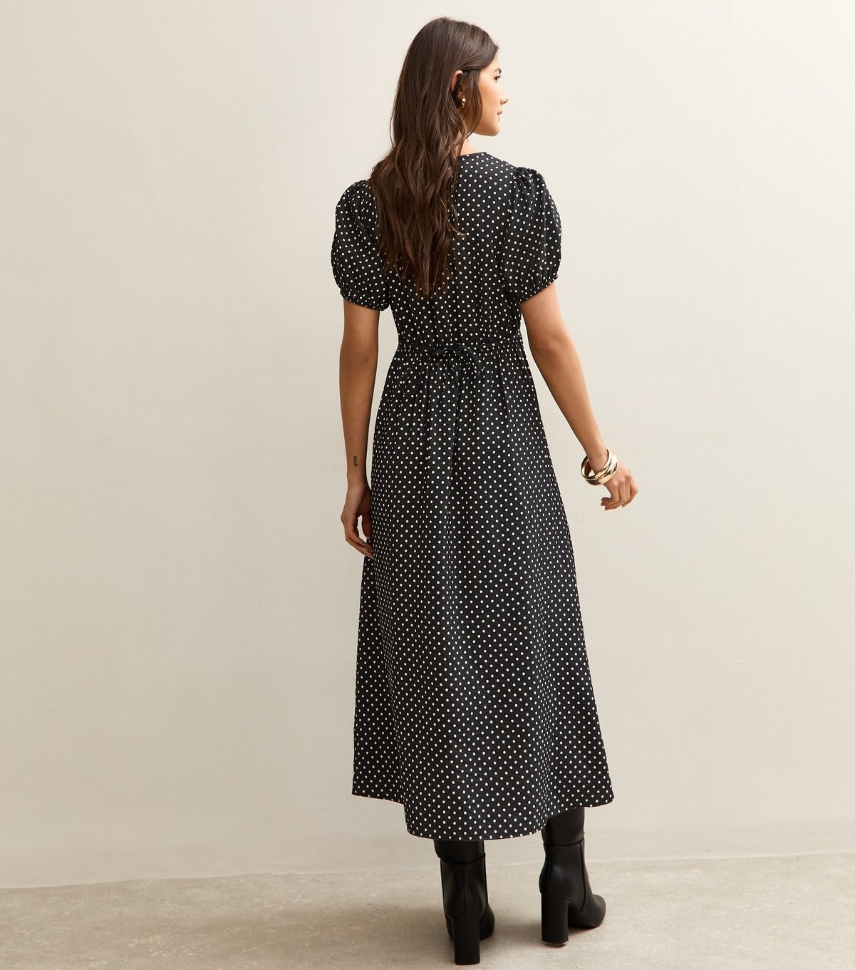 New Look Women's Black Polka Dot Print Short Sleeve Midi Dress New Look - 4