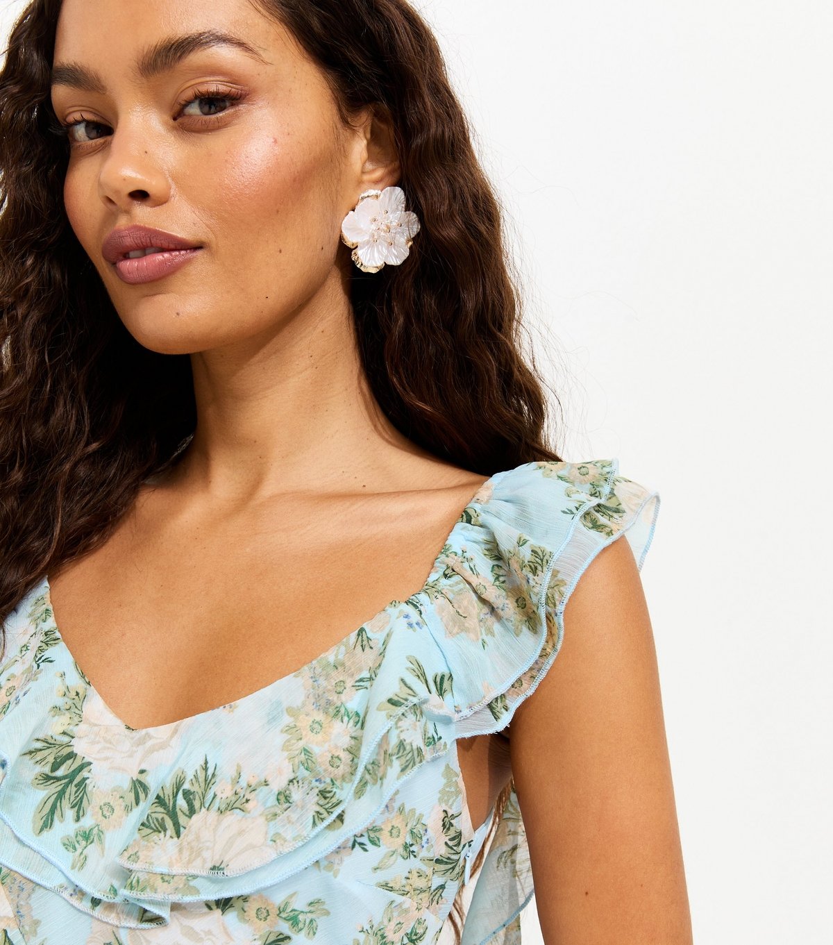 New Look Women's Petite Light Blue Floral Print Ruffled Chiffon Midi Dress New Look - 2