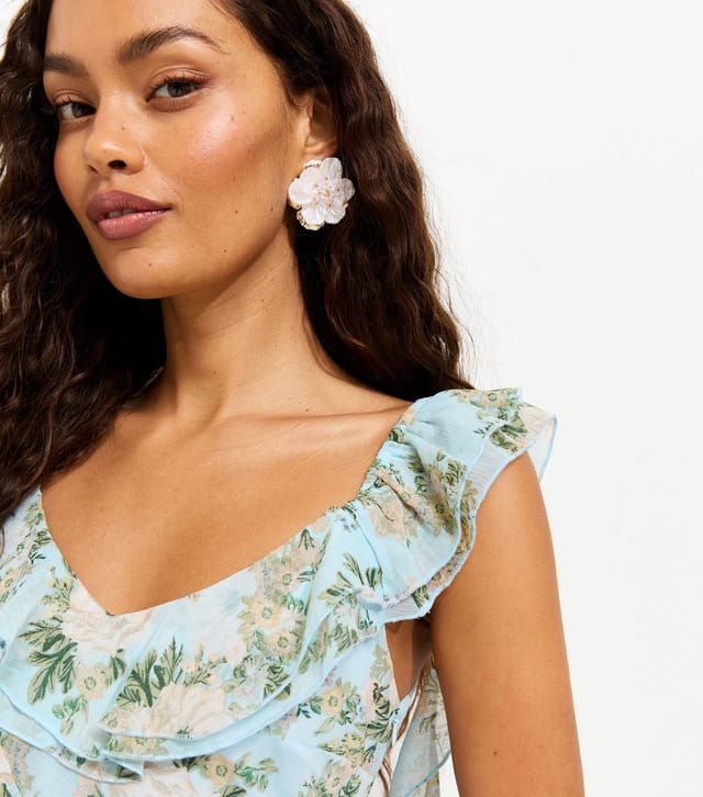 New Look Women's Petite Light Blue Floral Print Ruffled Chiffon Midi Dress New Look - 2