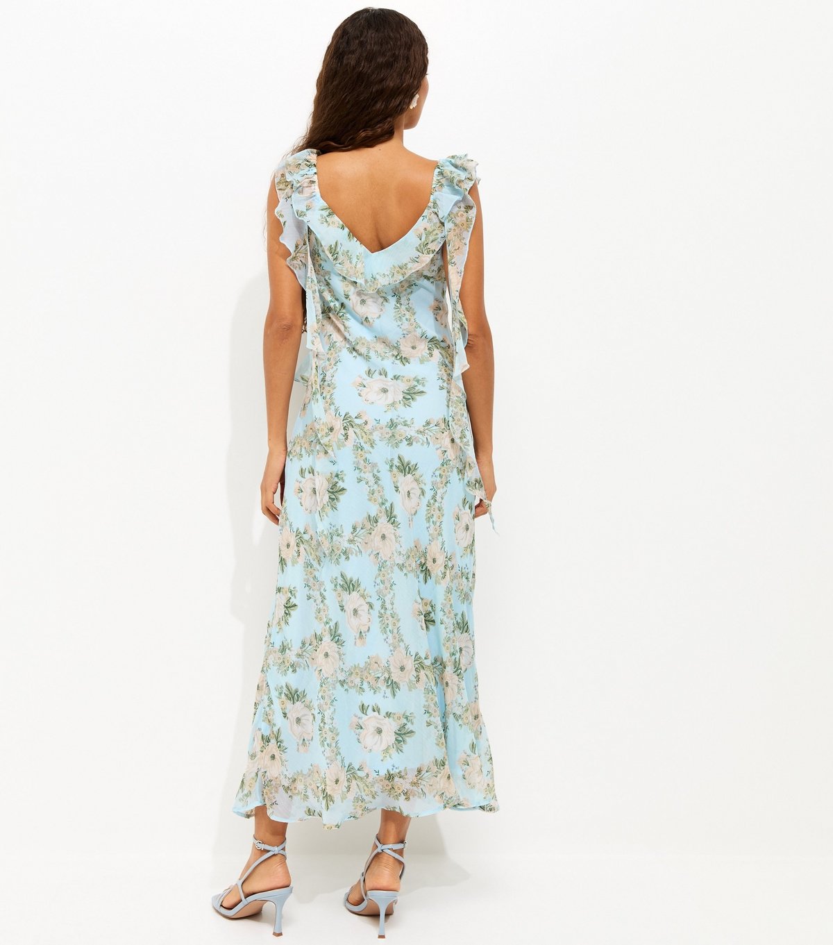 New Look Women's Petite Light Blue Floral Print Ruffled Chiffon Midi Dress New Look - 4