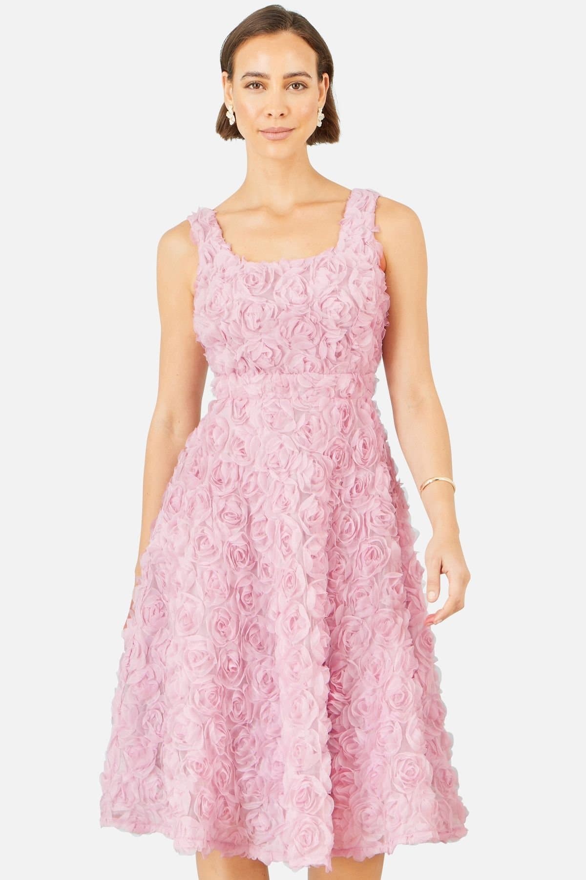 Yumi Yumi Women's Applique Floral Skater Dress in Baby Pink