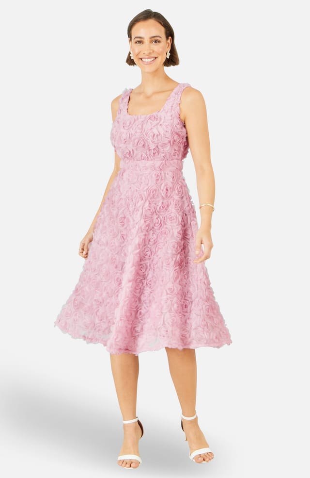 Yumi Yumi Women's Applique Floral Skater Dress in Baby Pink - 2