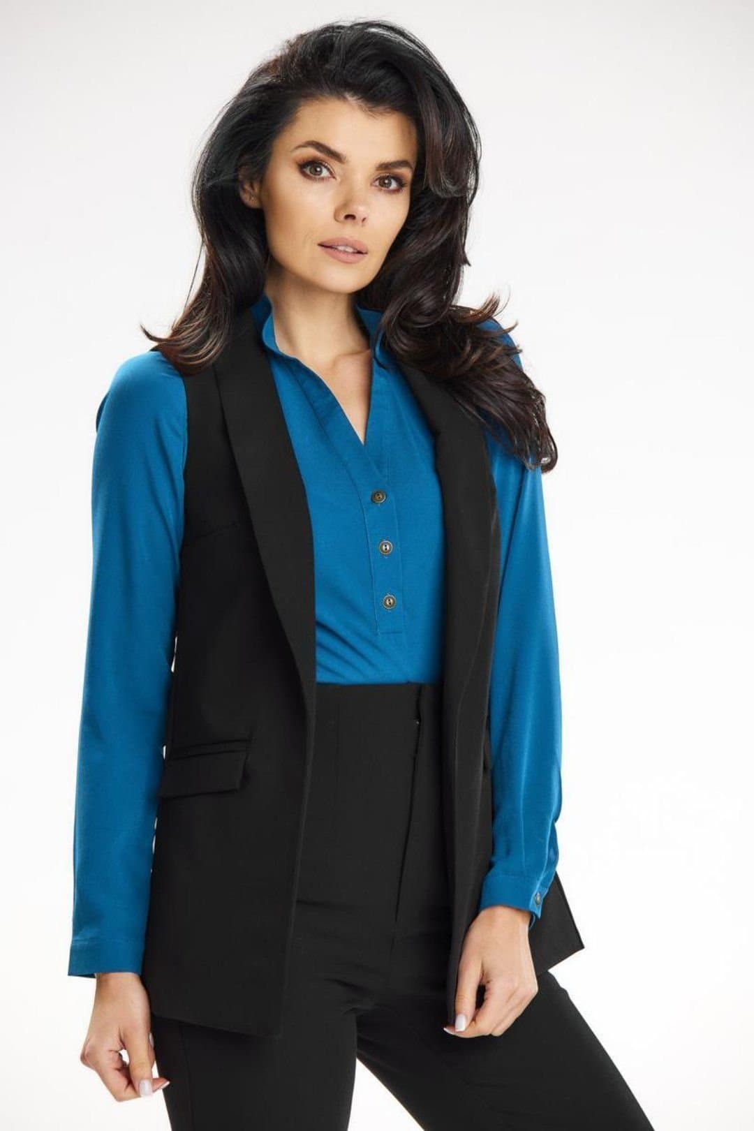 Love Lace Love Lace Women's Awama Elegant Shawl Collar Patch Pocket Vest in Black
