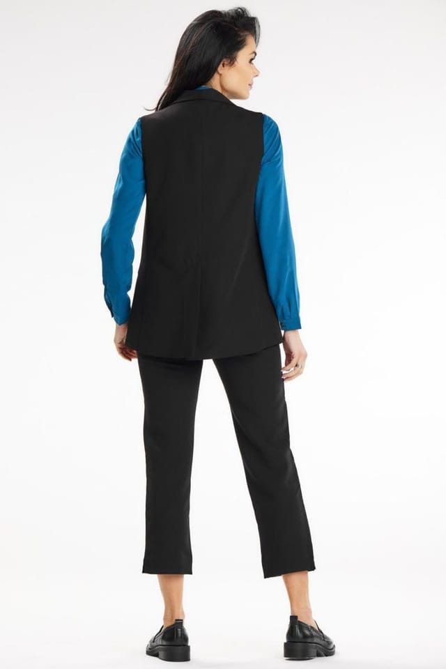 Love Lace Love Lace Women's Awama Elegant Shawl Collar Patch Pocket Vest in Black - 3
