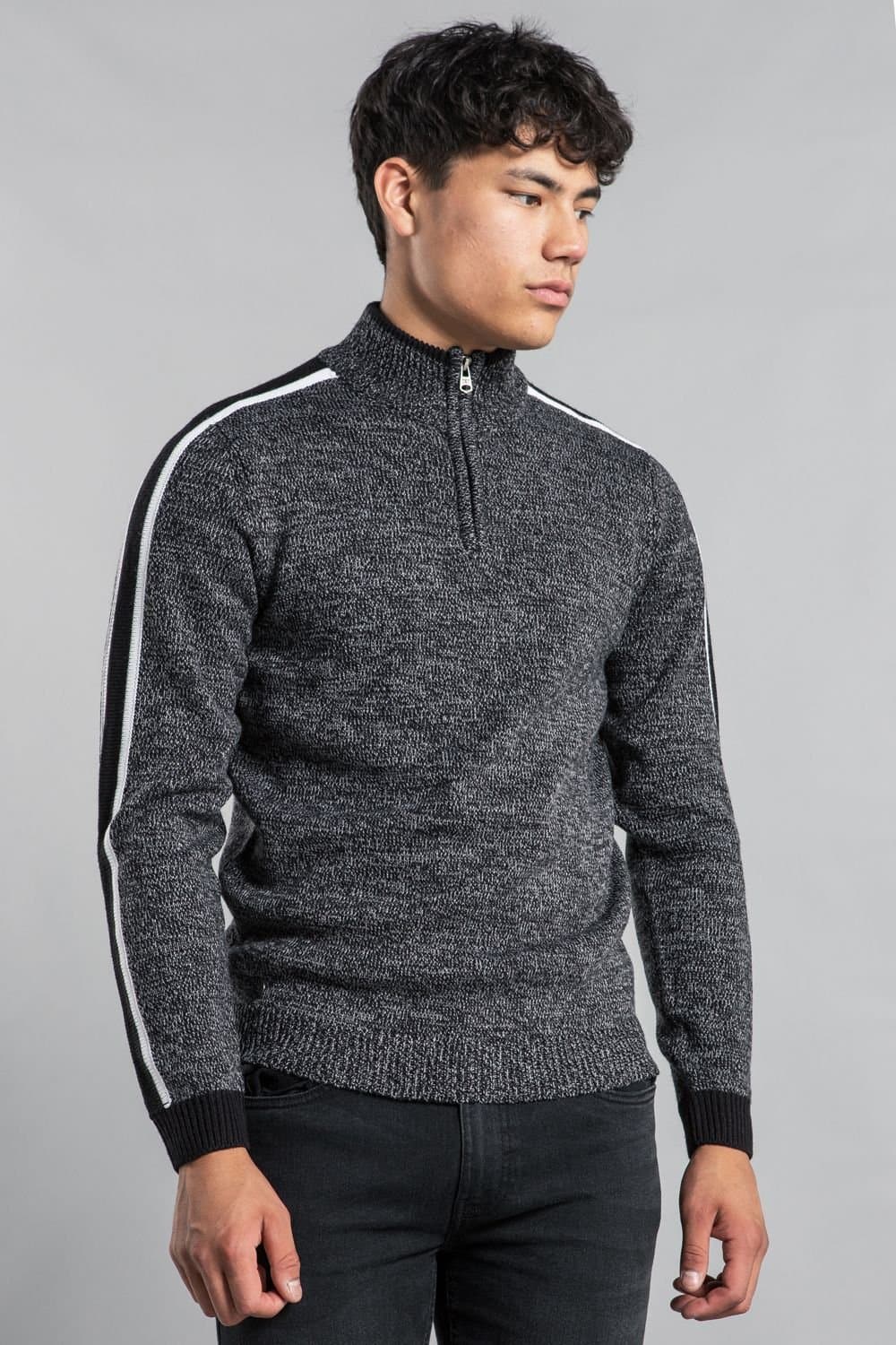 Tokyo Laundry Tokyo Laundry Men's Funnel Neck 1/4 Zip Jumper with Contrast Sleeve in Black