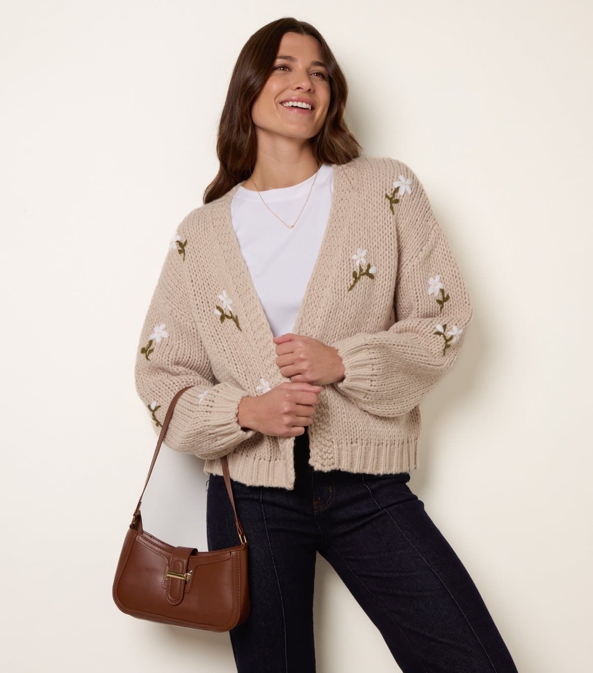 Blue Vanilla Women's Stone Embroidered Daisy Cardigan Blue Vanilla New Look