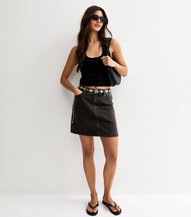 New Look Women's Black Denim A-Line Mini Skirt New Look - 3
