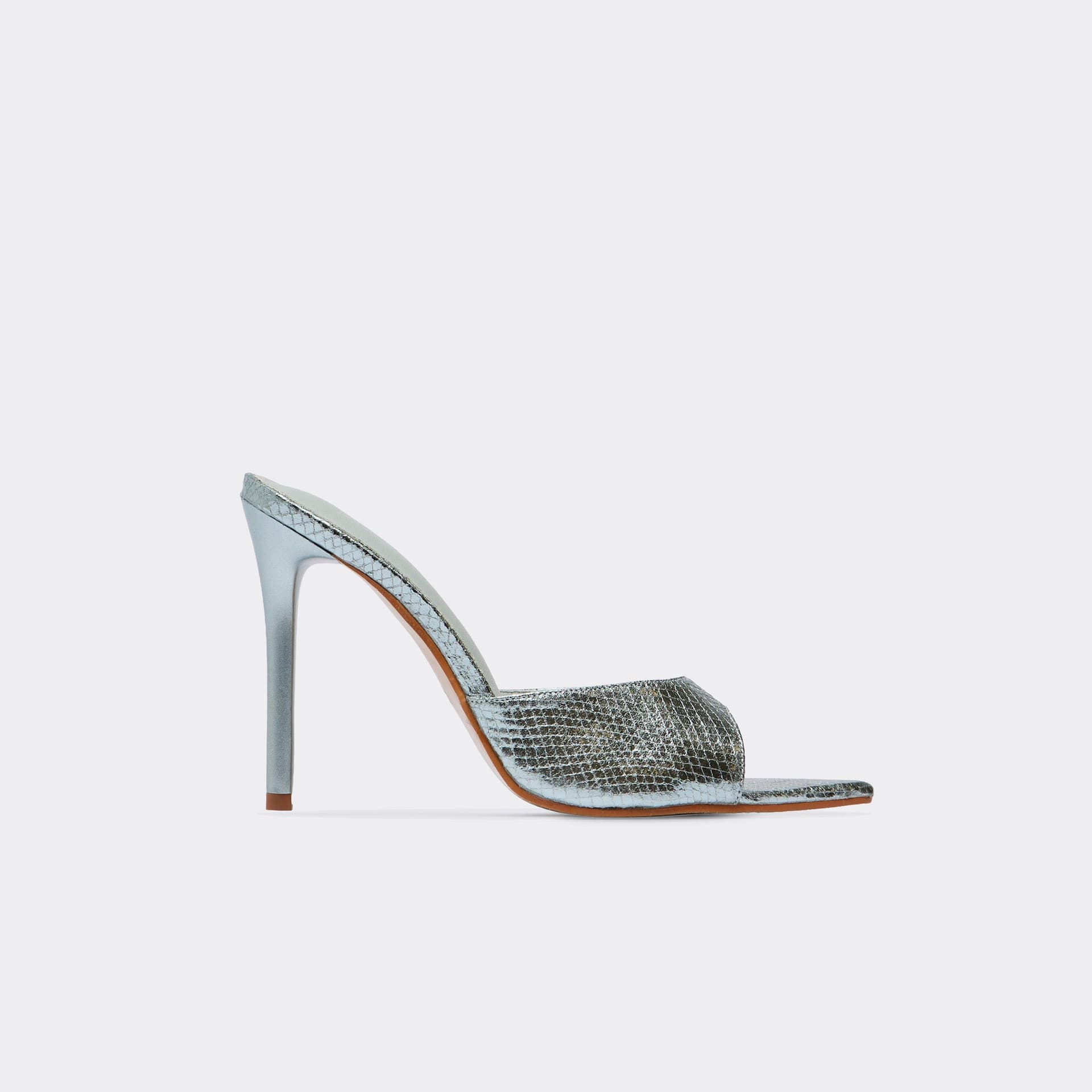 EGO EGO Blue Metallic Texture Pointed Peep Toe Stiletto Heeled Mule
