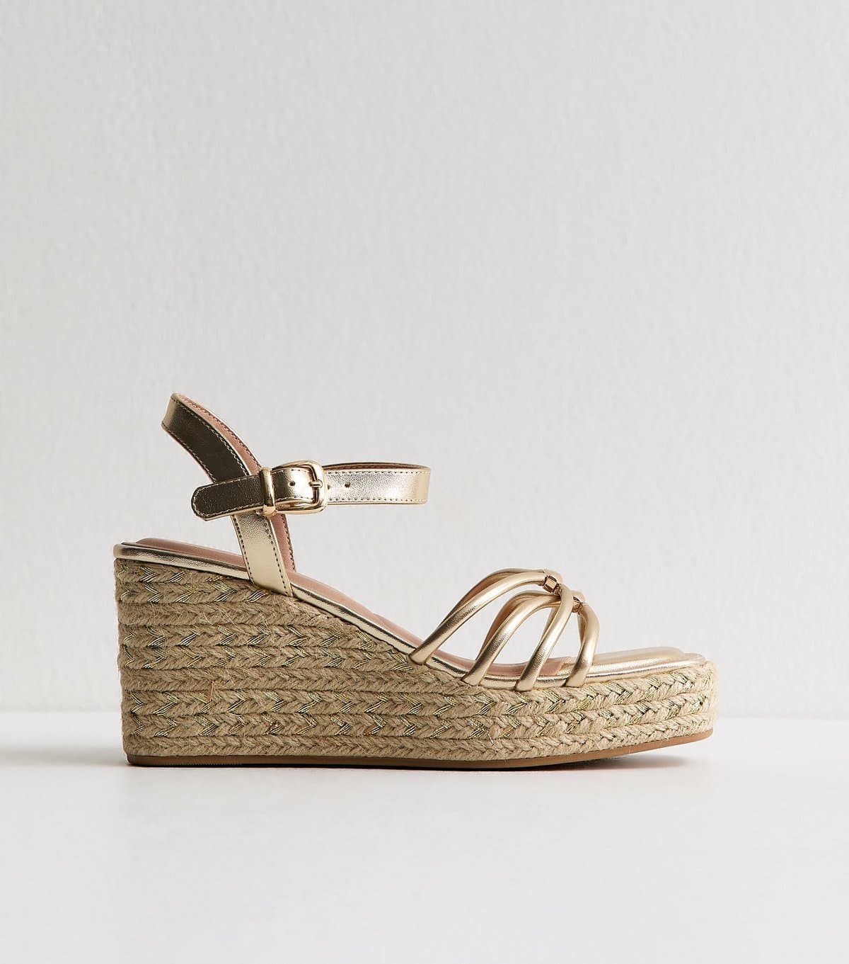 New Look Women's Gold Faux Leather Strappy Wedges Vegan New Look