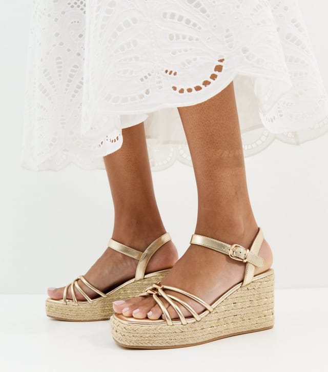 New Look Women's Gold Faux Leather Strappy Wedges Vegan New Look - 2