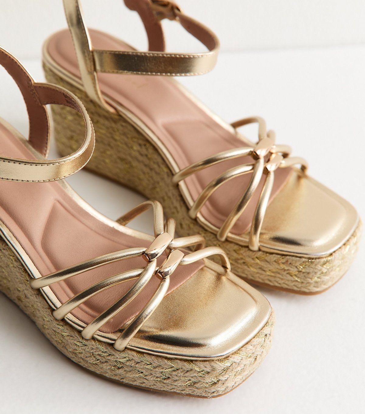 New Look Women's Gold Faux Leather Strappy Wedges Vegan New Look - 3